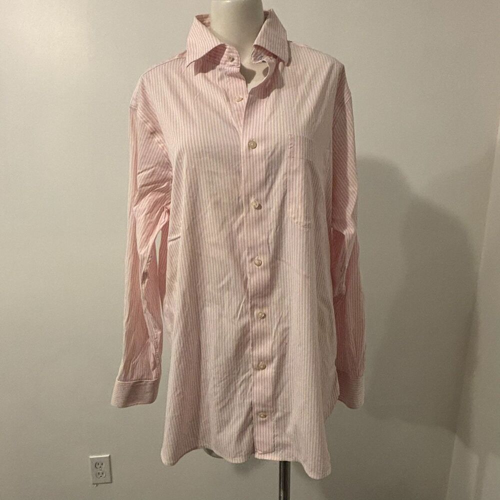 Peter Millar size 16.5 Long Preppy Pink Pastel Pinstripe Dress Shirt